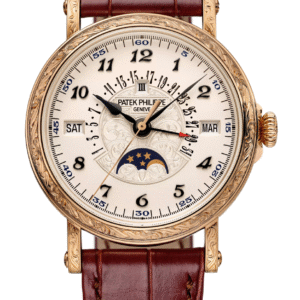 Patek Philippe Grand Complications Perpetual Calendar 38mm Opaline Silver Dial Handcrafted Rose Gold Brown Alligator Strap