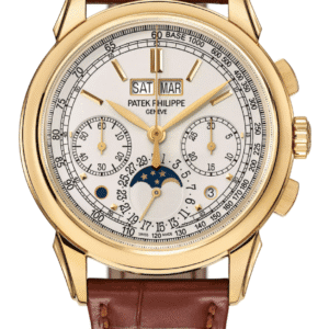 Patek Philippe Grand Complications Perpetual Calendar Chronograph 41mm Opaline Silver Dial Yellow Gold Chocolate Brown Alligator Strap