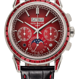 Patek Philippe Grand Complications Perpetual Calendar Chronograph 41mm Lacquered Red Black Gradient Dial Rubies Bezel Platinum Black Alligator Strap