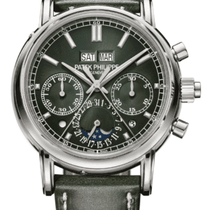 Patek Philippe Grand Complications Perpetual Calendar Chronograph 40mm Sunburst Olive Green Black Gradient Dial White Gold Olive Green Calfskin Strap