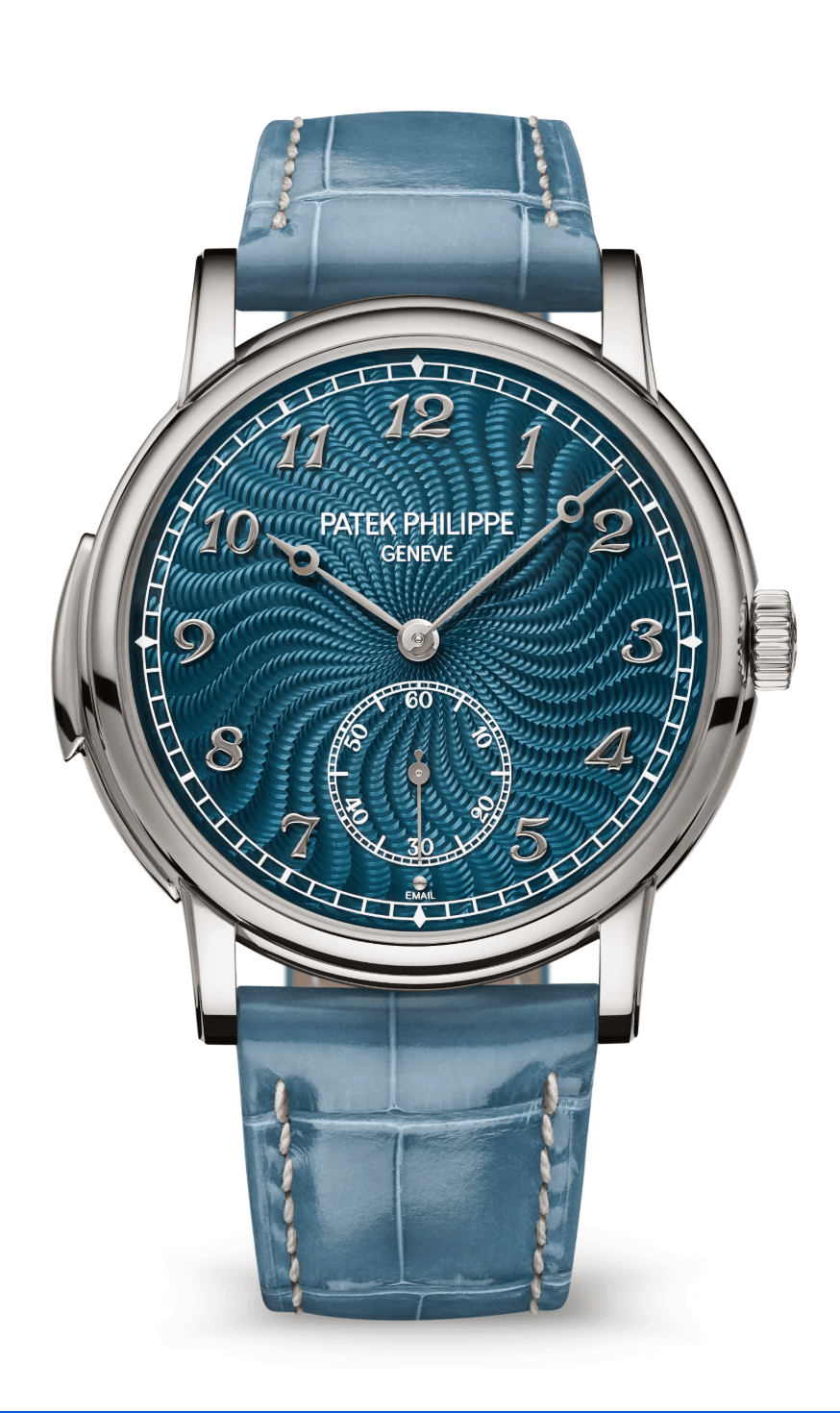 Patek Philippe Grand Complications Minute Repeater 40mm Grand Feu Blue Transparent Enamel Dial White Gold Peacock Blue Alligator Strap