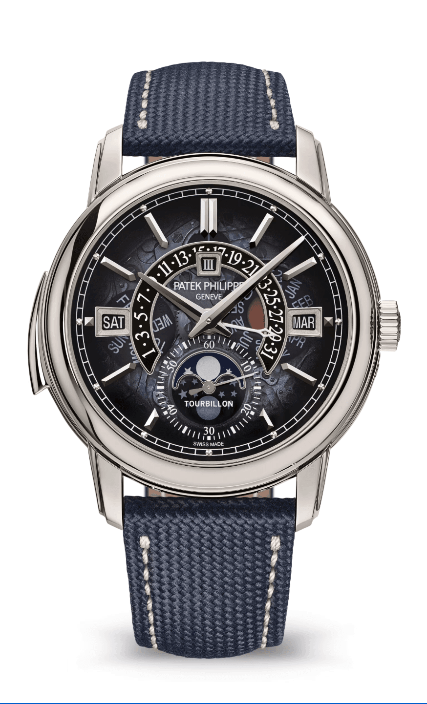 Patek Philippe Grand Complications Minute Repeater Tourbillon Perpetual Calendar 40mm Blue Black Gradient Dial Platinum Navy Blue Calfskin Strap