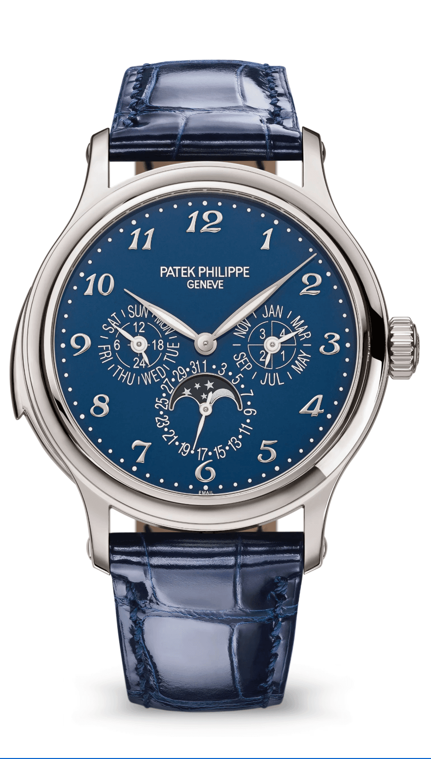 Patek Philippe Grand Complications Minute Repeater Perpetual Calendar 42mm Grand Feu Blue Enamel Dial White Gold Dusk Blue Alligator Strap