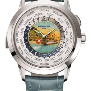 Patek Philippe Grand Complications Minute Repeater World Time 42mm Grand Feu Cloisonné Enamel Dial White Gold Blue-Green Alligator Strap